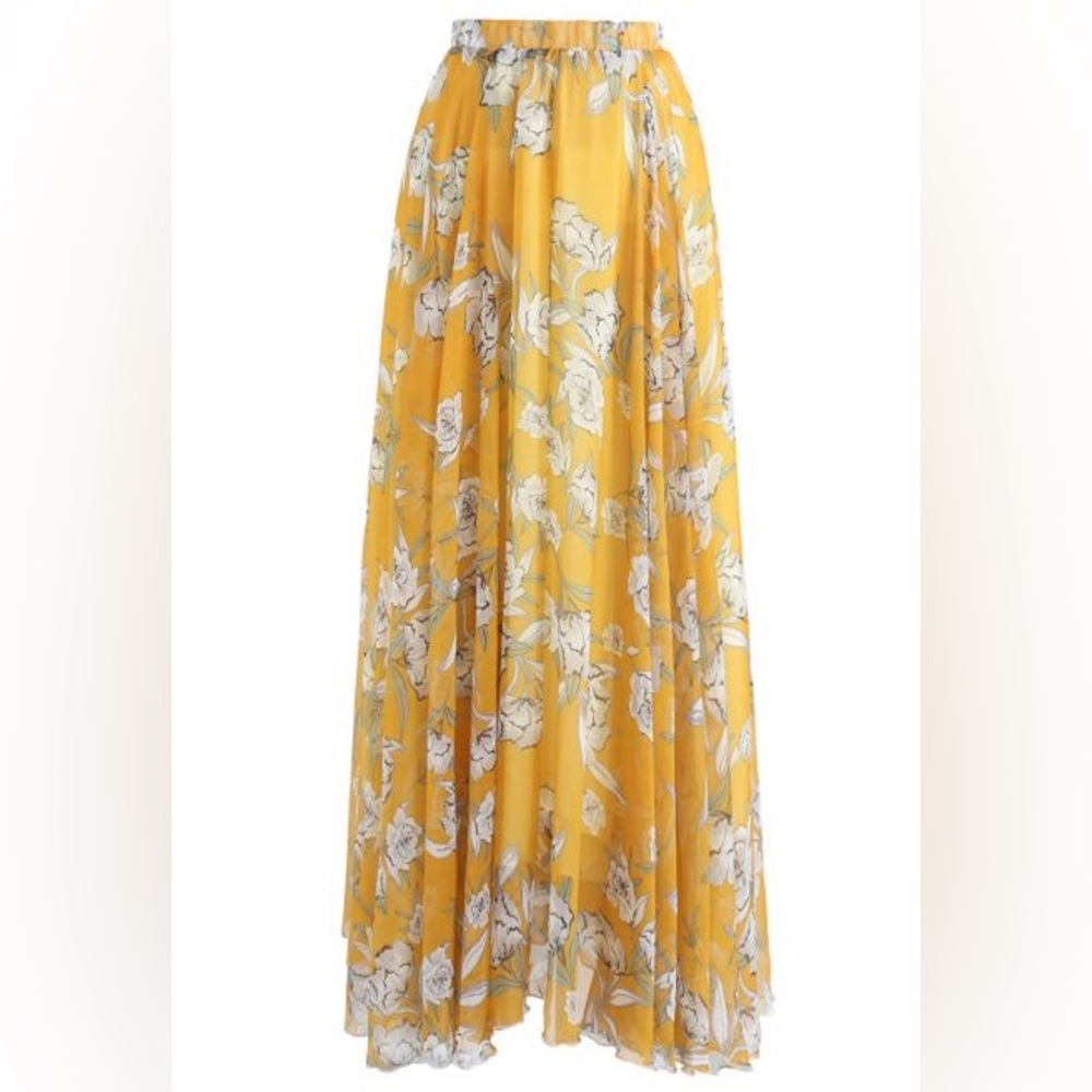 Chicwish Marigold Yellow Flower Season Floral Chiffon Maxi Skirt - Picture 4 of 6